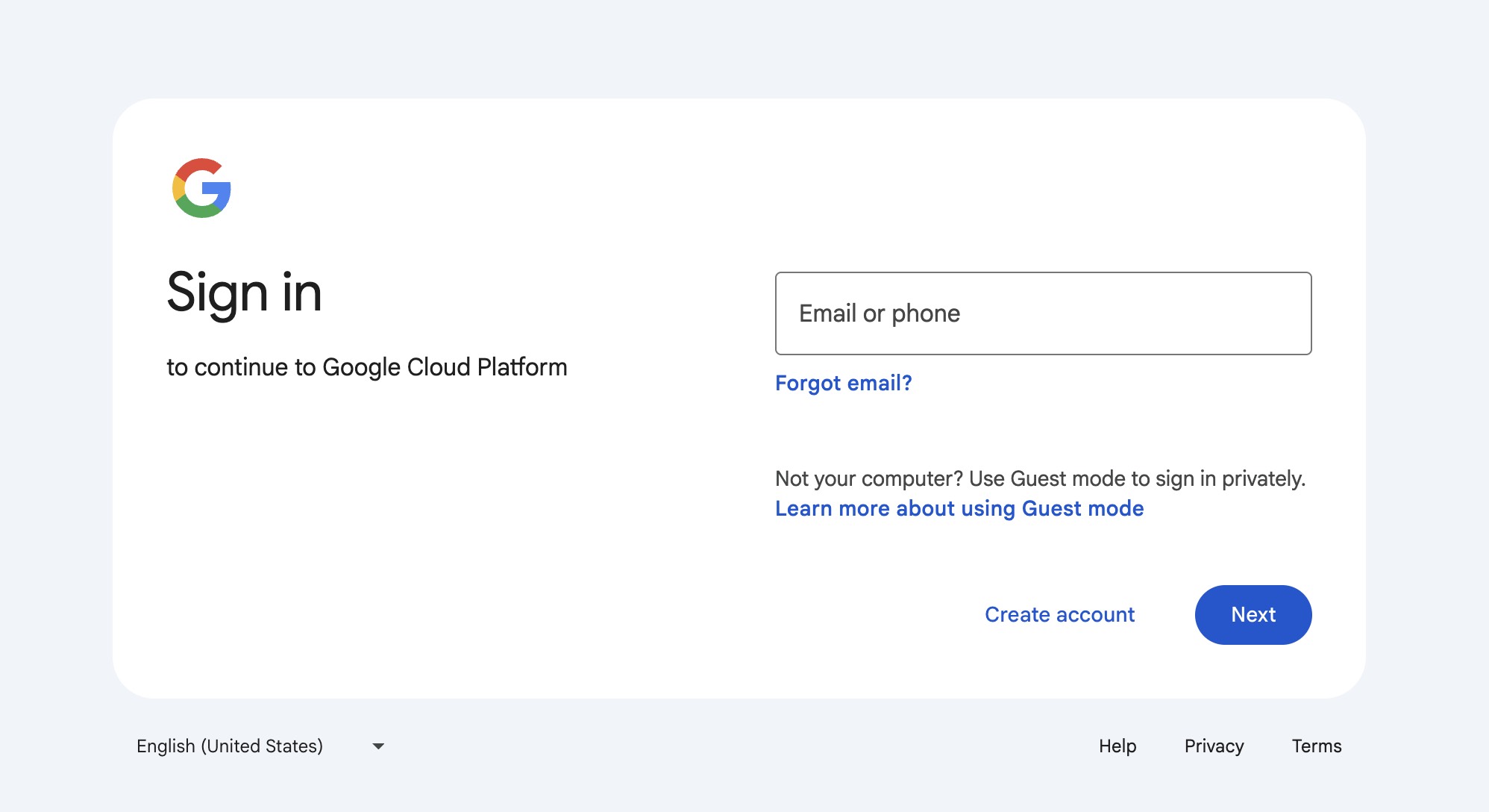 Google Cloud Console screen